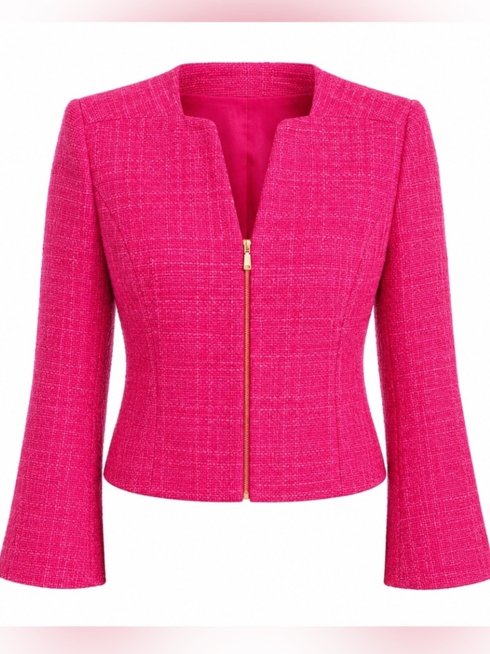 Elie Tahari Hot Pink Tweed Zip-Front Fitted Blazer 36